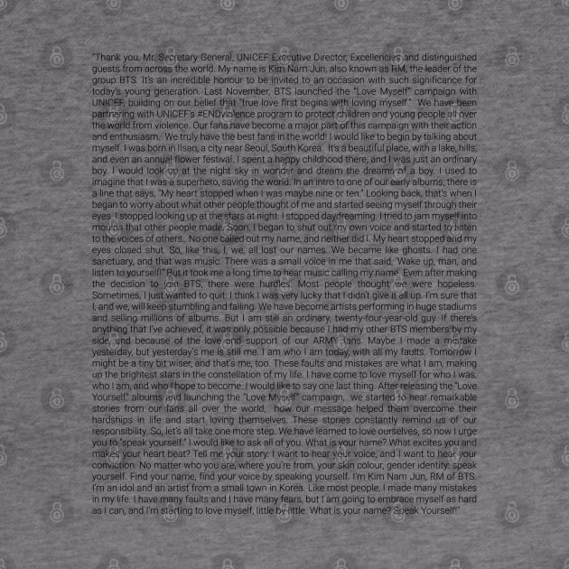 Namjoon's entire UN speech in tiny font by goldiecloset